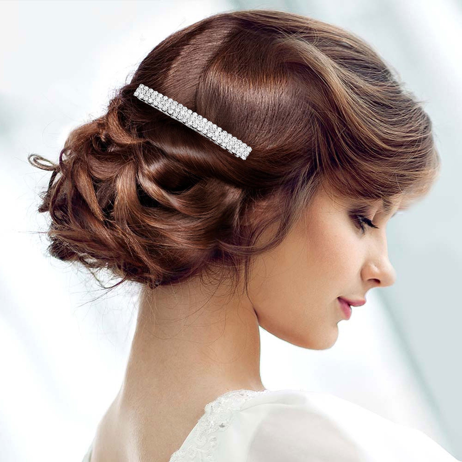 Model wearing Bar Hair Combs, 2 of 5