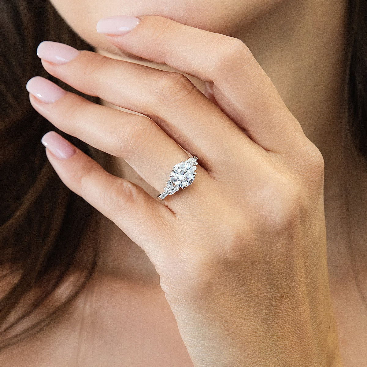 Model wearing Flower Cluster CZ Ring in Sterling Silver, 6 of 9