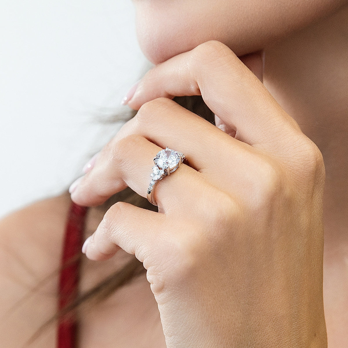 Model wearing Flower Cluster CZ Ring in Sterling Silver, 2 of 9
