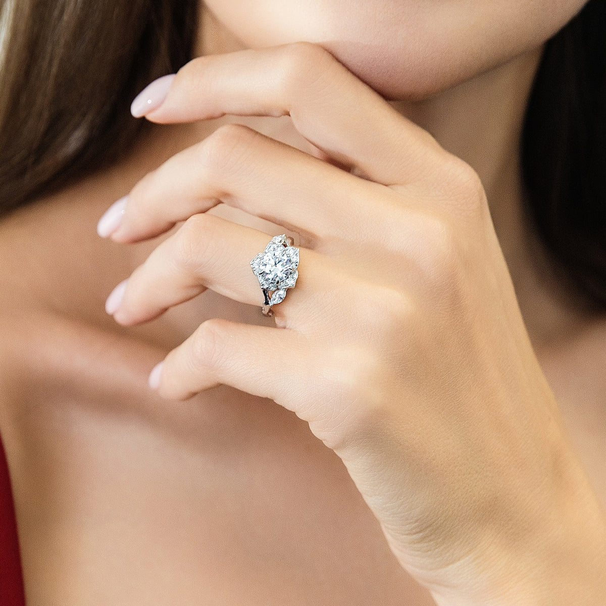 Model wearing Flower Halo CZ Ring in Sterling Silver, 2 of 9