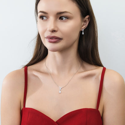 Model Wearing Cluster Dangle Earrings Style E1910-01, Cluster Necklace Style N1747-01