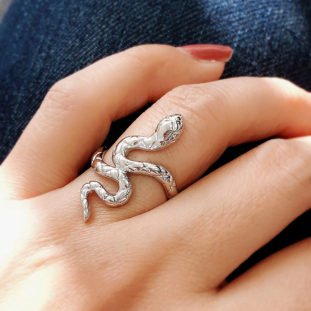 Model wearing Snake CZ Ring in Sterling Silver, 2 of 5