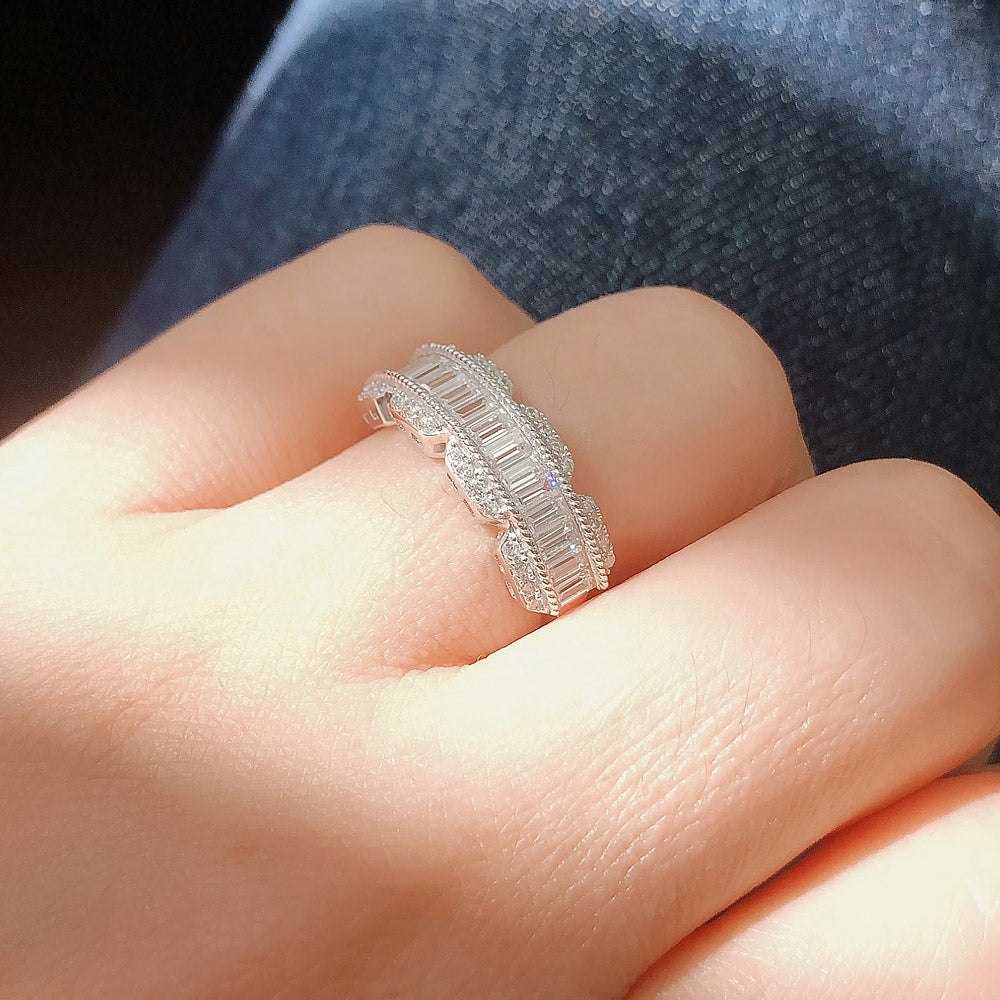 Model wearing Art Deco CZ Band Ring in Sterling Silver, 3 of 10