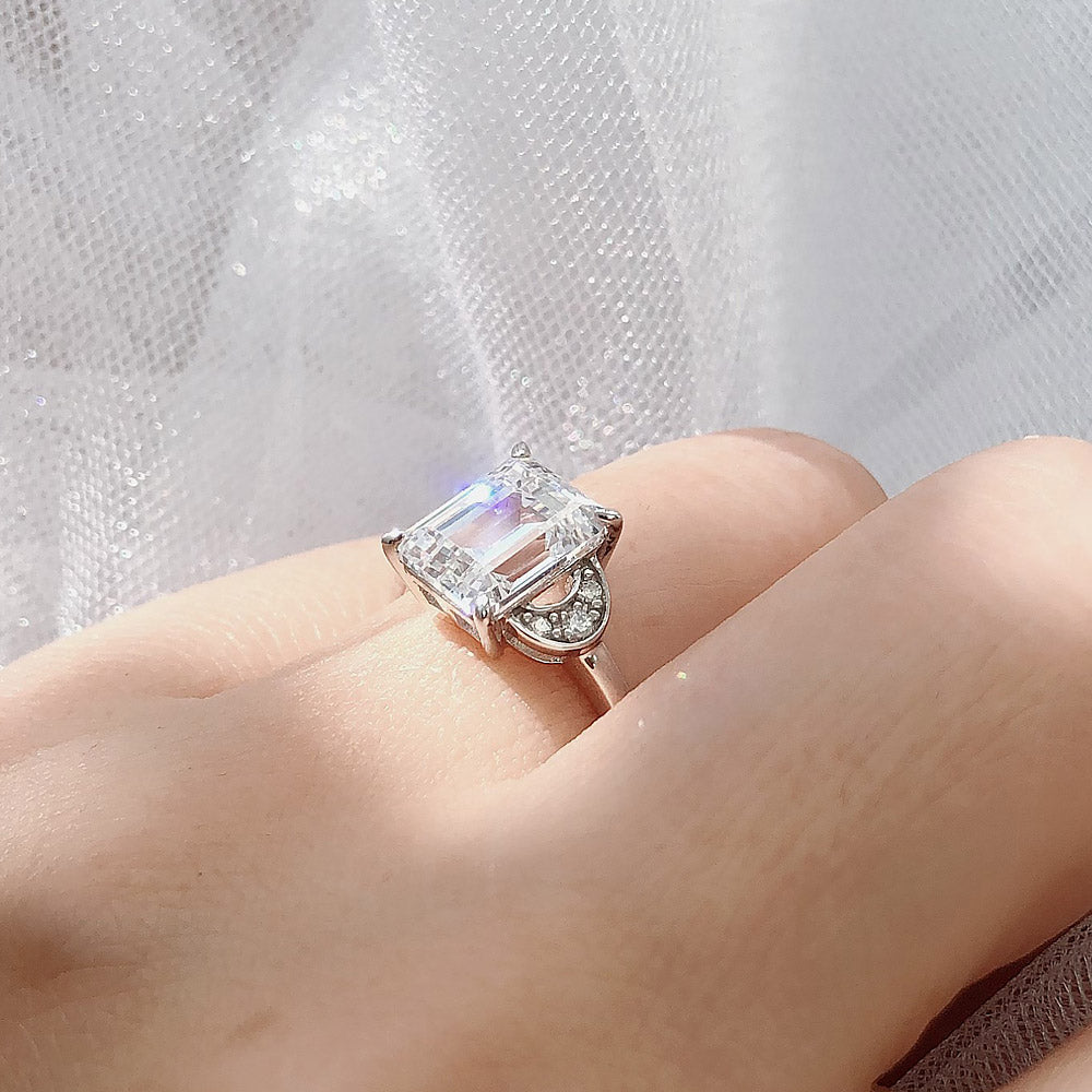 Model wearing Crescent Moon Solitaire 2.6ct CZ Ring in Sterling Silver, 3 of 8