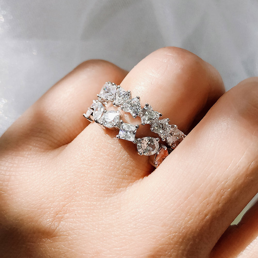 Model wearing Cluster CZ Eternity Ring in Sterling Silver, 8 of 8