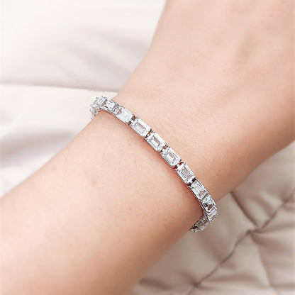 Emerald Cut CZ Tennis Bracelet in Sterling Silver