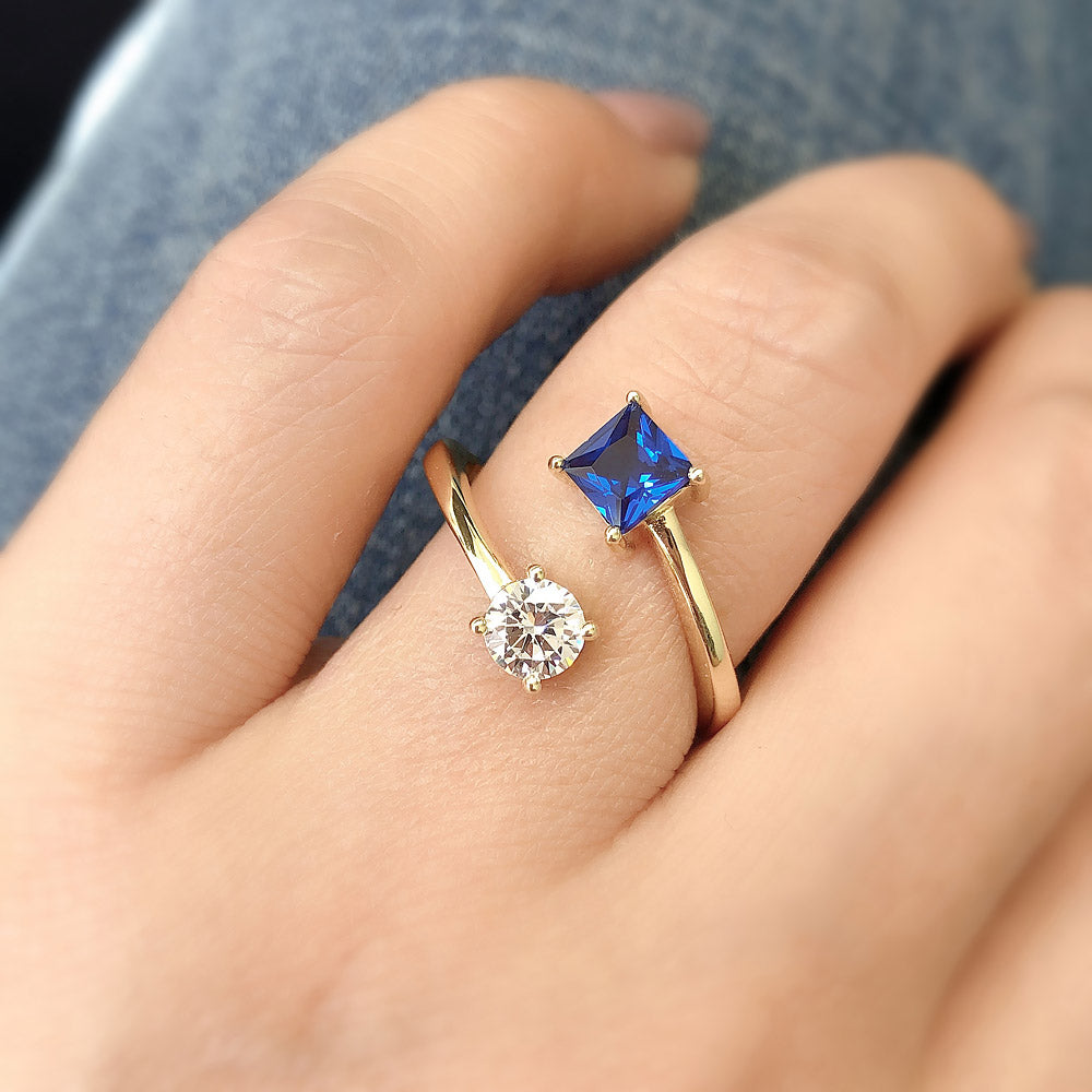 Model wearing Bypass Blue CZ Ring in Gold Flashed Sterling Silver, 9 of 11