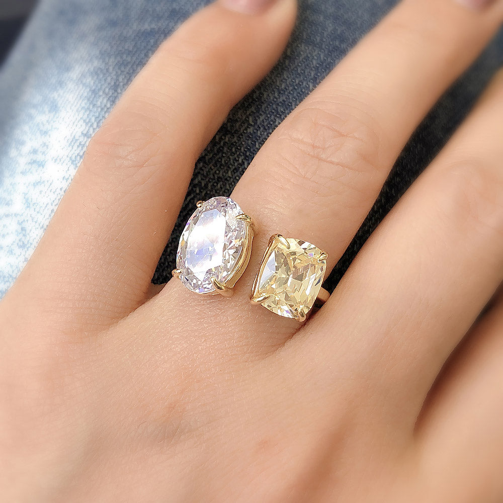 Model wearing Toi et Moi 2-Stone CZ Ring in Gold Flashed Sterling Silver, 7 of 9