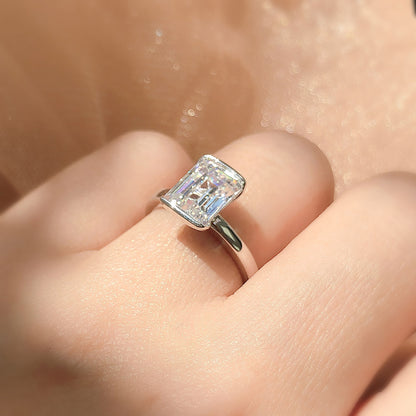Solitaire 2.6ct Bezel Emerald Cut CZ Ring Set in Sterling Silver