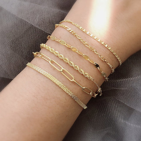 Model Wearing Chain Bracelet, Link Bracelet, Paperclip Chain Bracelet