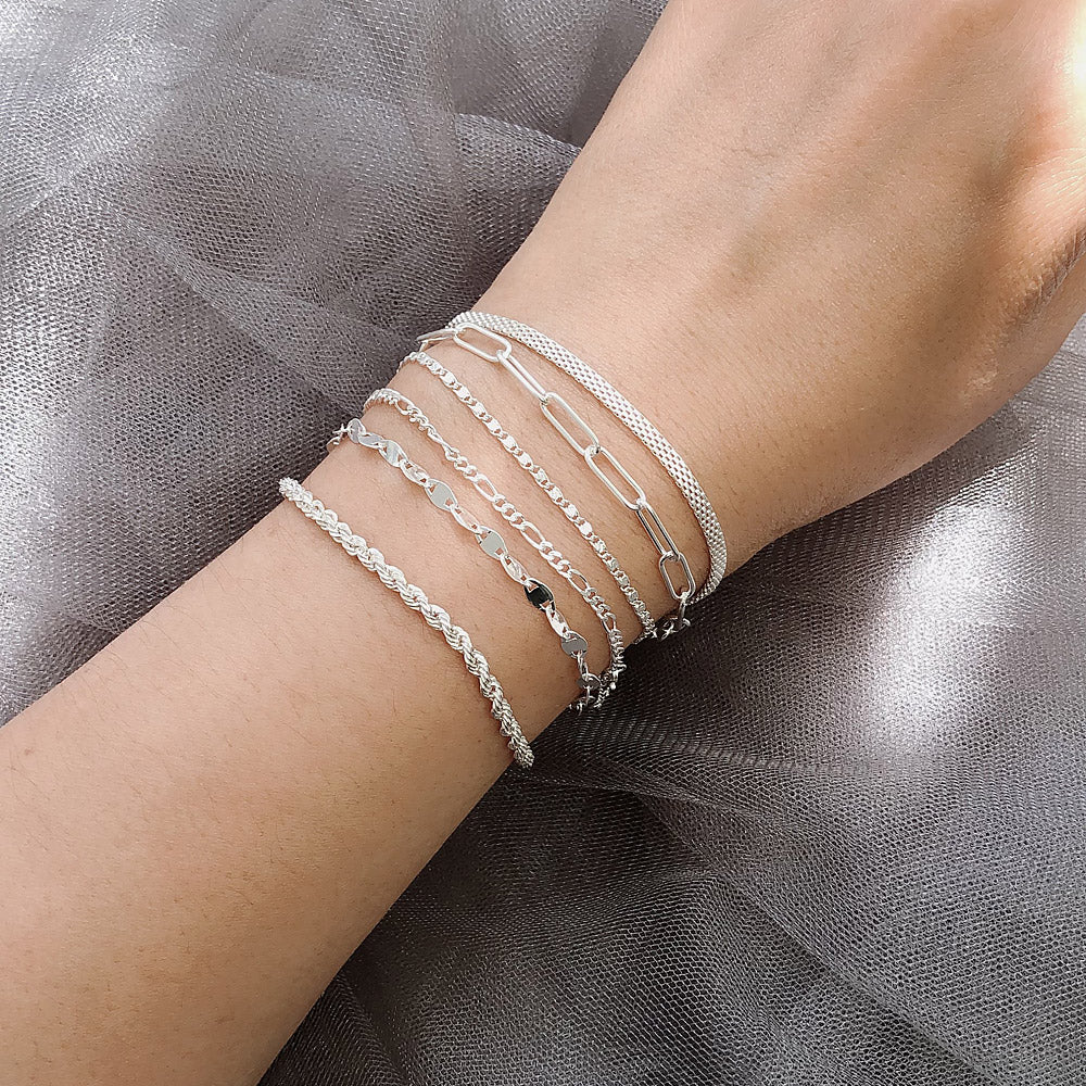 Model Wearing Chain Bracelet, Link Bracelet, Paperclip Chain Bracelet