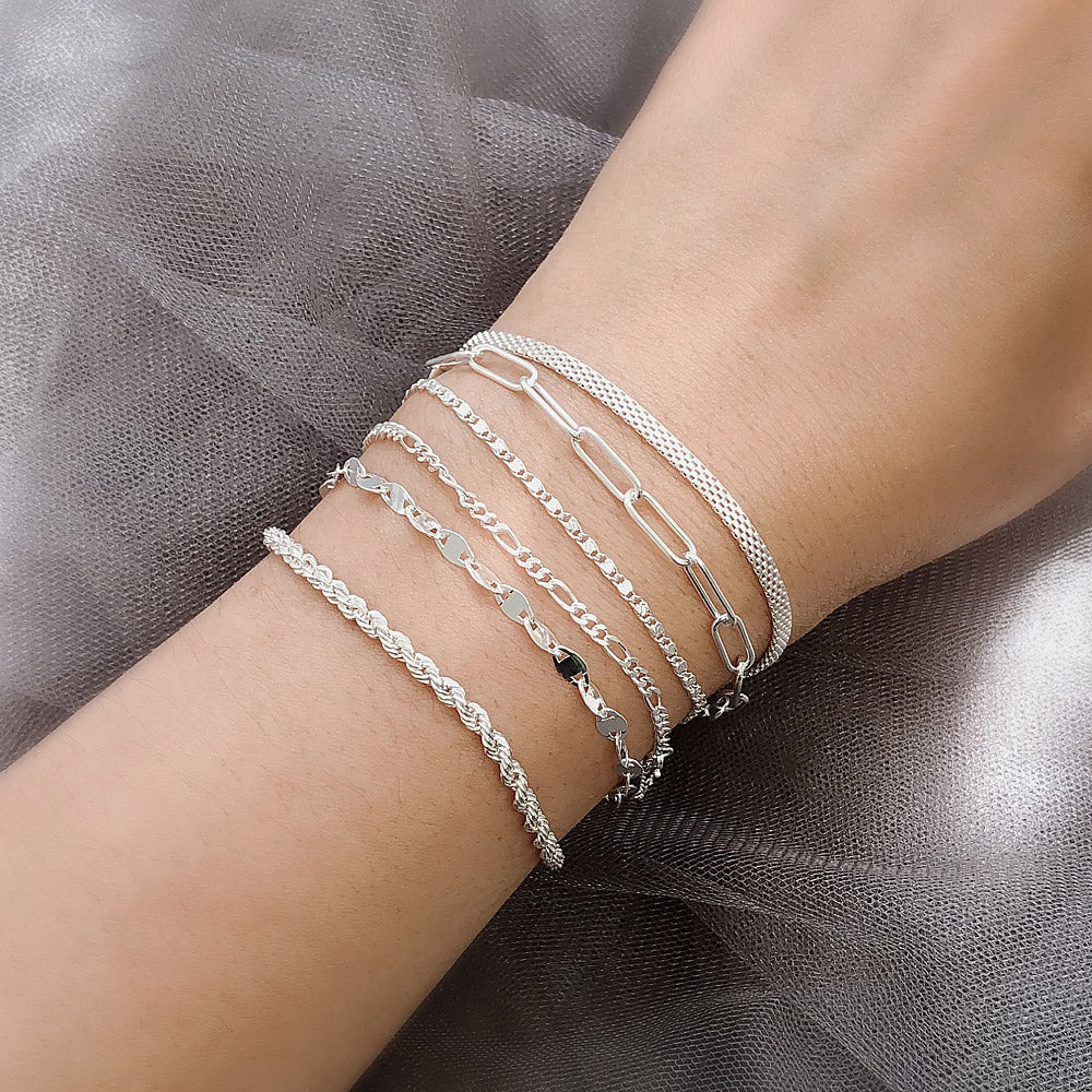 Model Wearing Chain Bracelet, Link Bracelet, Paperclip Chain Bracelet