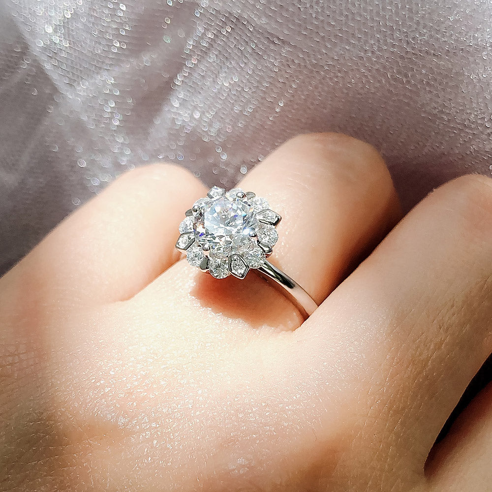 Model wearing Halo CZ Ring in Sterling Silver, 3 of 10