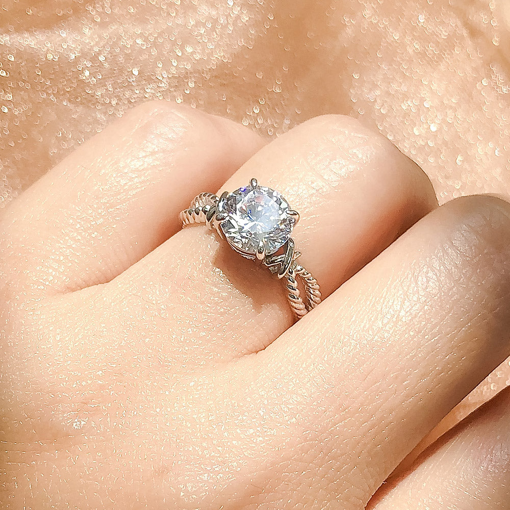 Cable Woven Solitaire 2ct CZ Ring in Sterling Silver