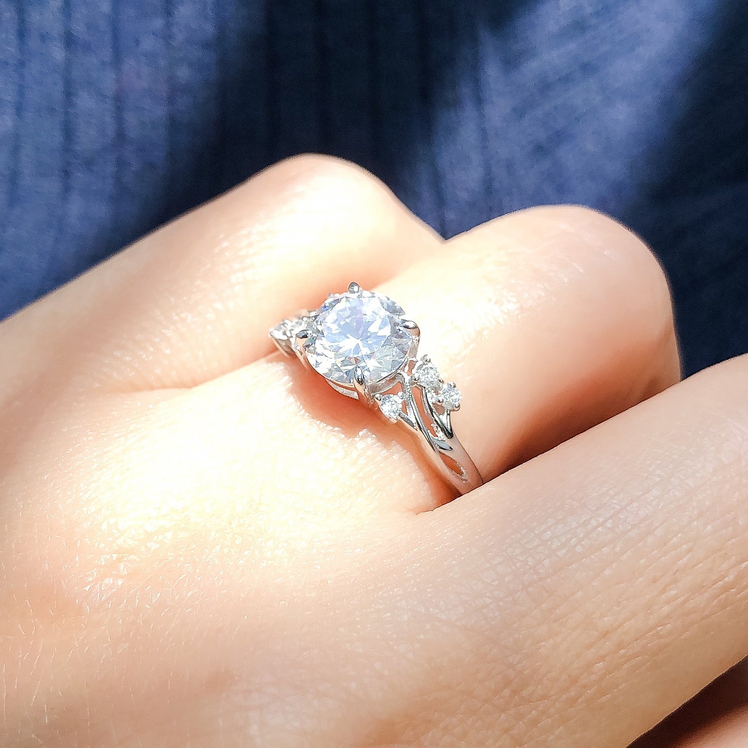 Model wearing Solitaire Filigree Flower 1.6ct CZ Ring in Sterling Silver, 3 of 7