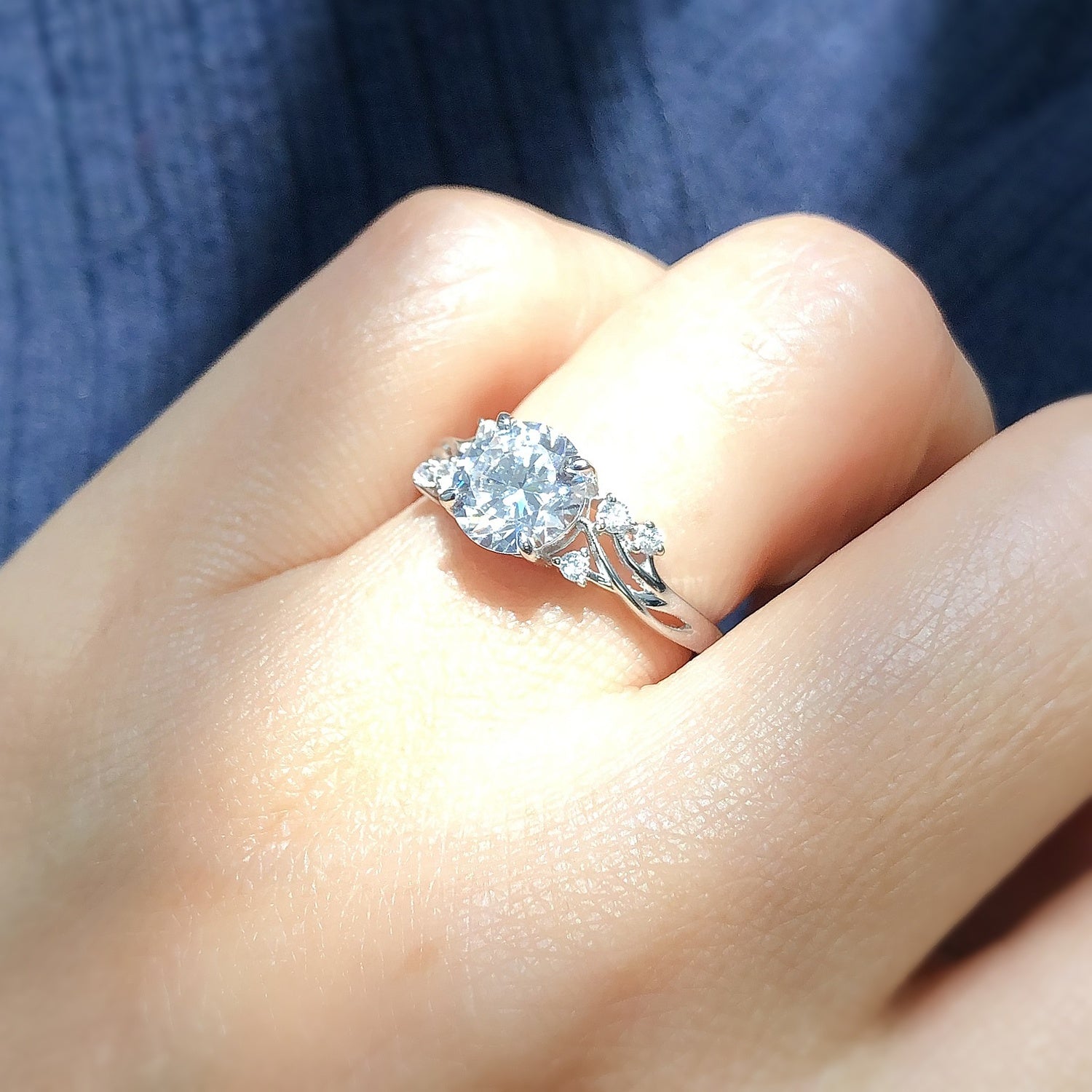 Model wearing Solitaire Filigree Flower 1.6ct CZ Ring in Sterling Silver, 4 of 7