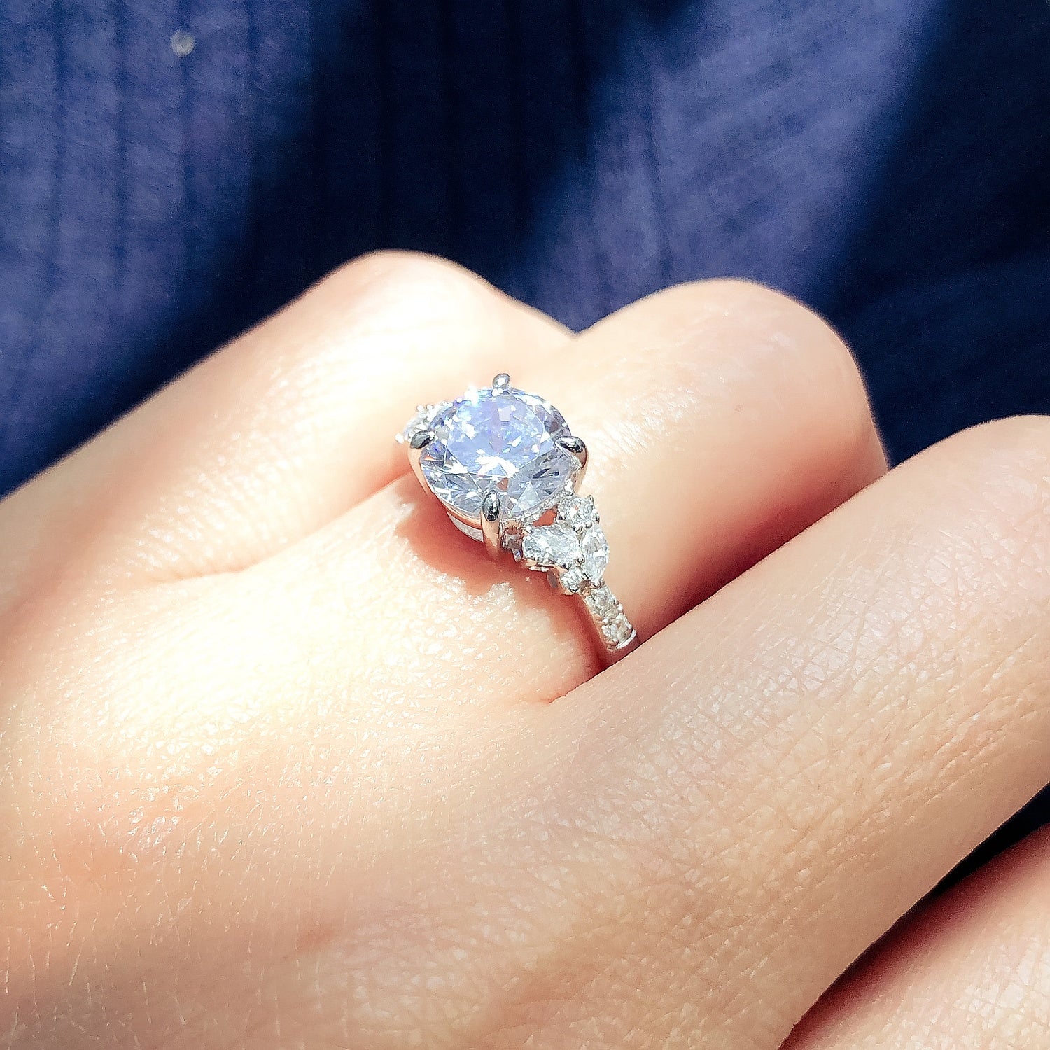 Model wearing Flower Cluster CZ Ring in Sterling Silver, 6 of 7