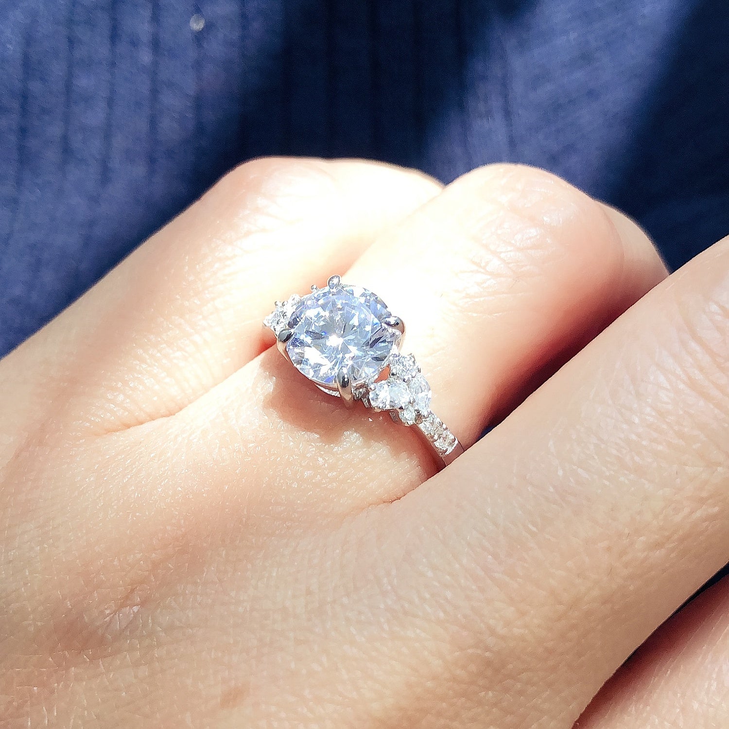 Model wearing Flower Cluster CZ Ring in Sterling Silver, 2 of 7
