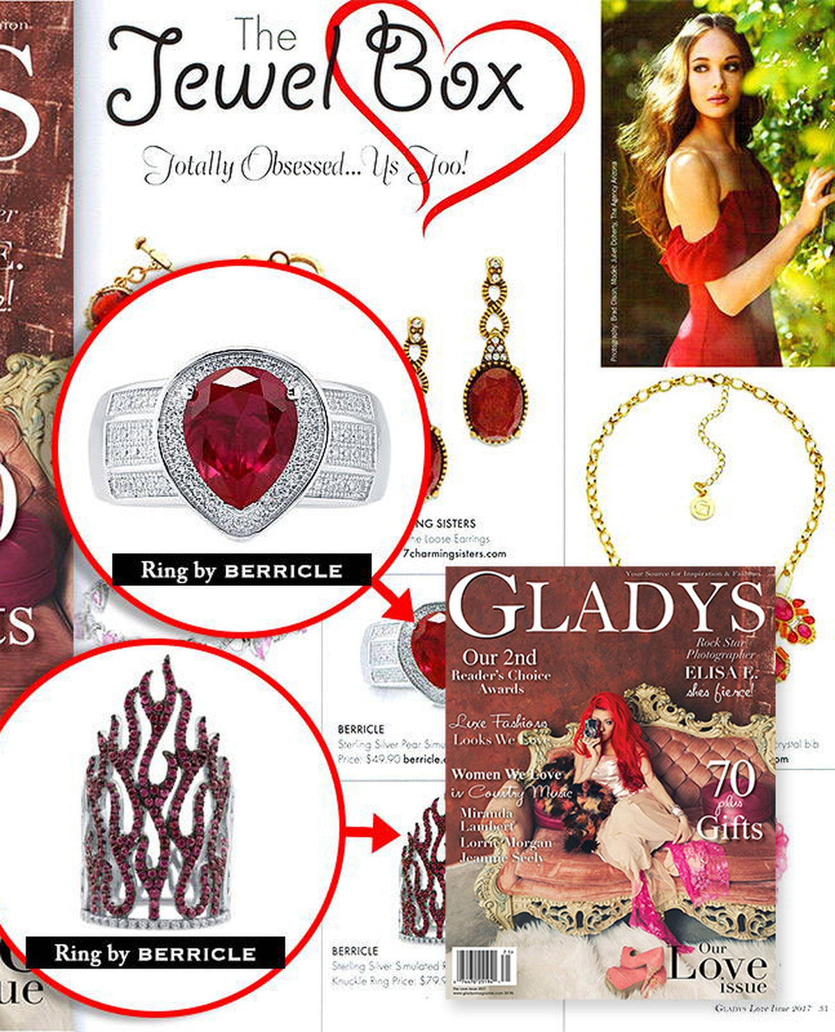 BERRICLE Halo Ring Style R595, Wave Armor Knuckle Ring Style R951-01 Featured in Gladys Magazine