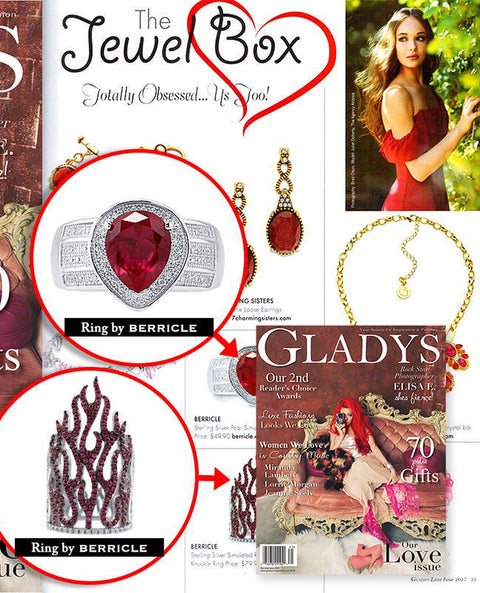 BERRICLE Halo Ring Style R595, Wave Armor Knuckle Ring Style R951-01 Featured in Gladys Magazine