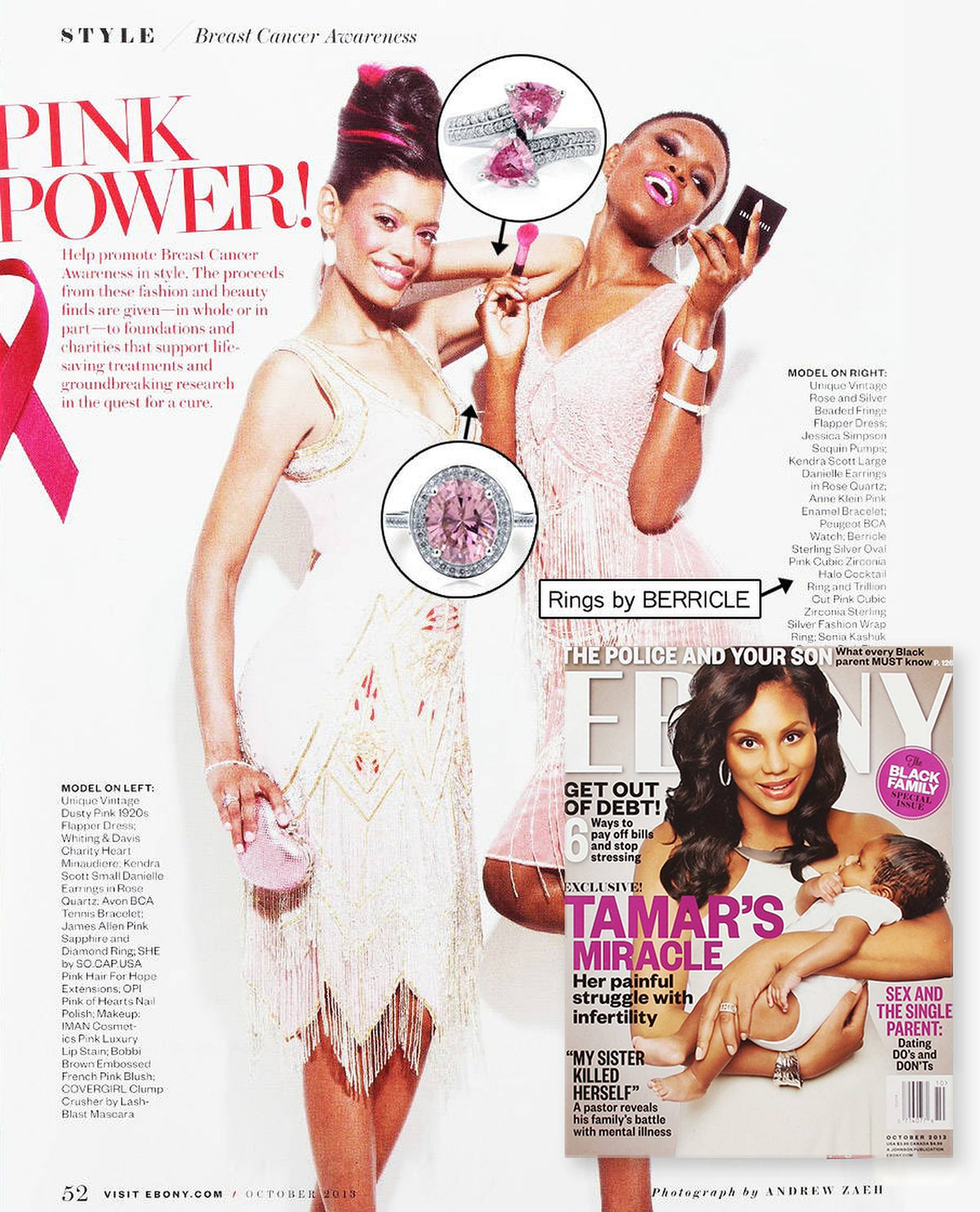 BERRICLE Bypass Ring Style R799-PK, Halo Ring Style R606 Featured in EBONY Magazine