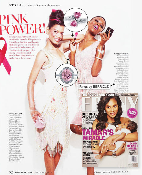 BERRICLE Bypass Ring Style R799-PK, Halo Ring Style R606 Featured in EBONY Magazine
