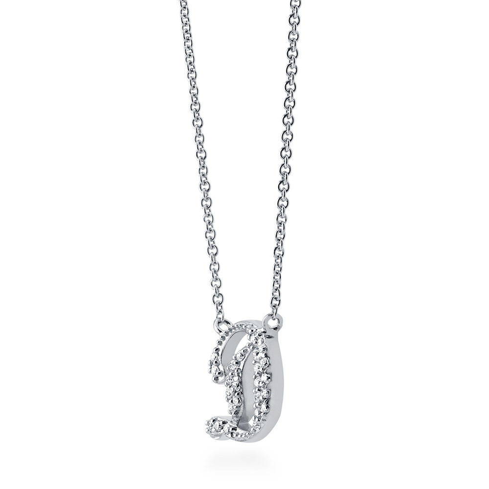 Front view of Initial Letter CZ Necklace in Sterling Silver, D