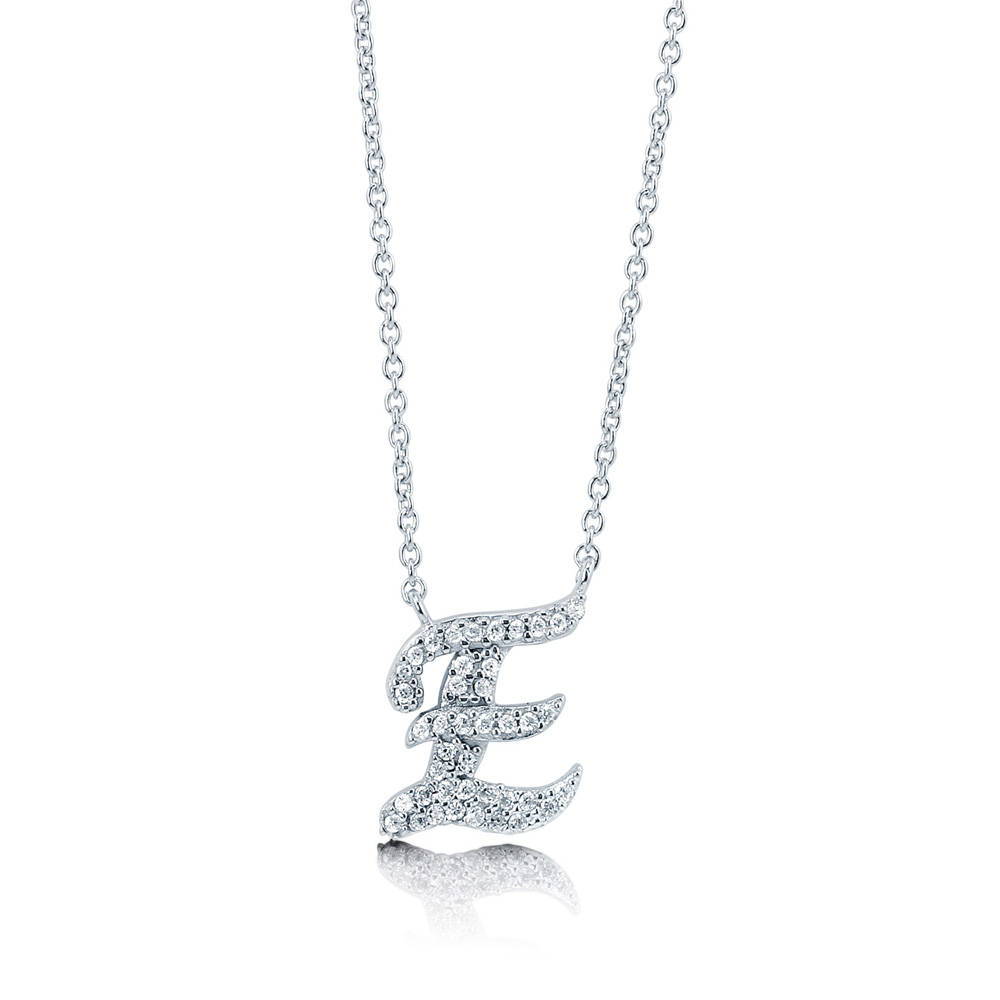 Front view of Initial Letter CZ Necklace in Sterling Silver, E