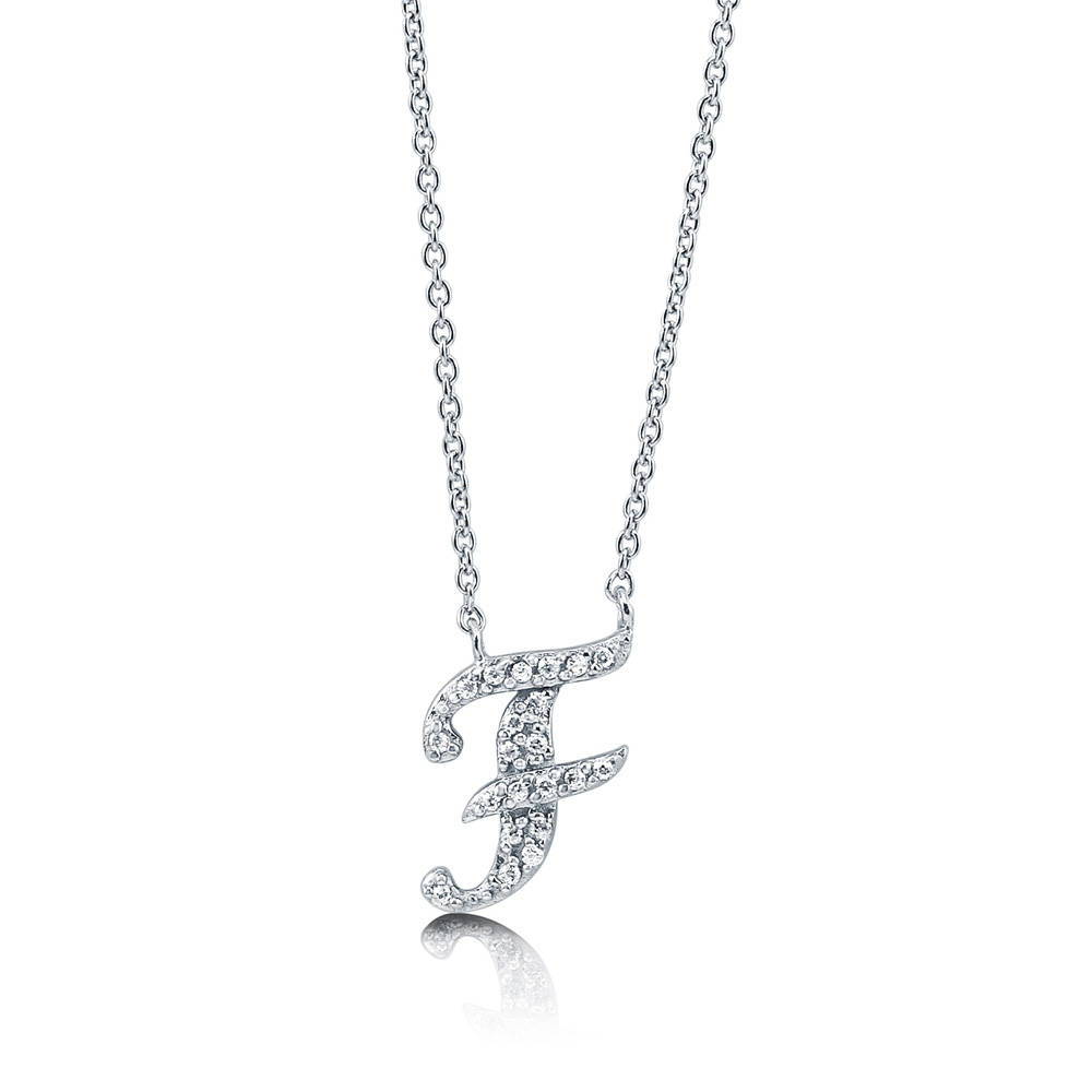 Front view of Initial Letter CZ Necklace in Sterling Silver, F