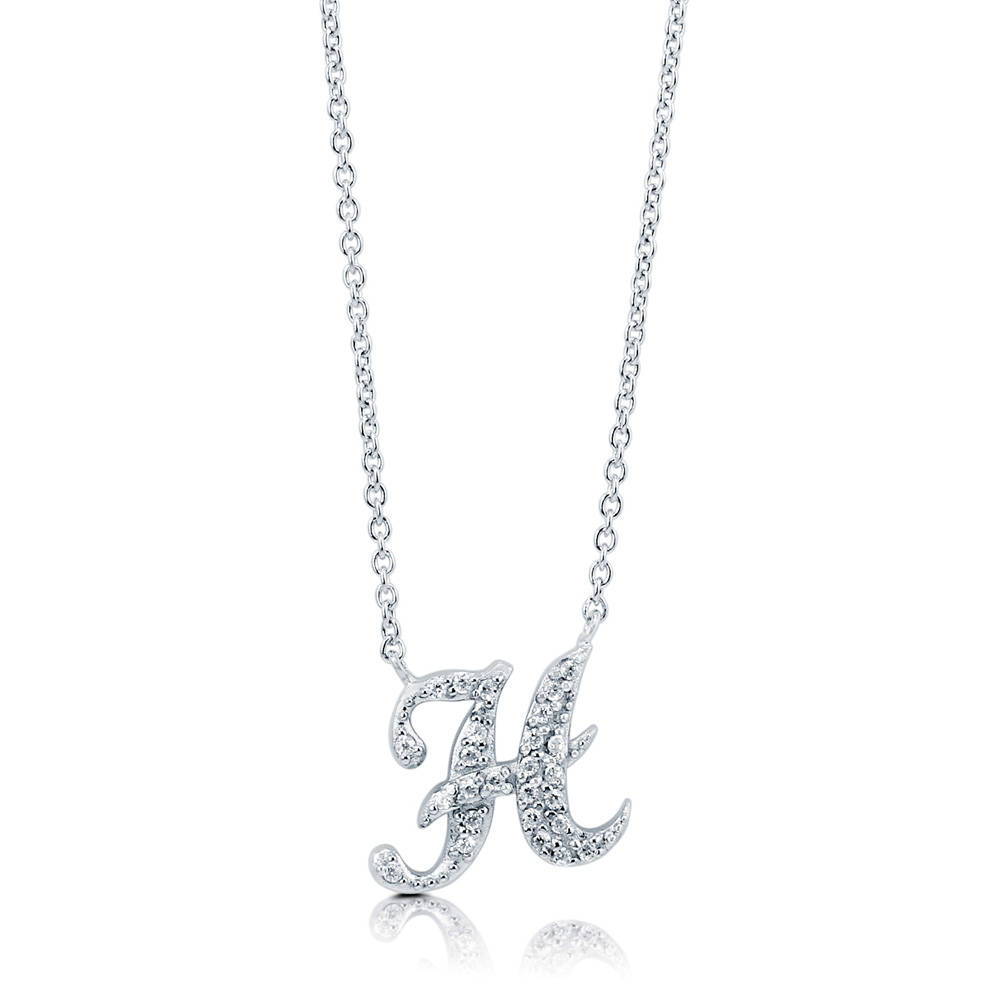 Front view of Initial Letter CZ Necklace in Sterling Silver, H