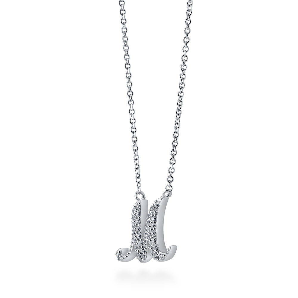 Front view of Initial Letter CZ Necklace in Sterling Silver, M