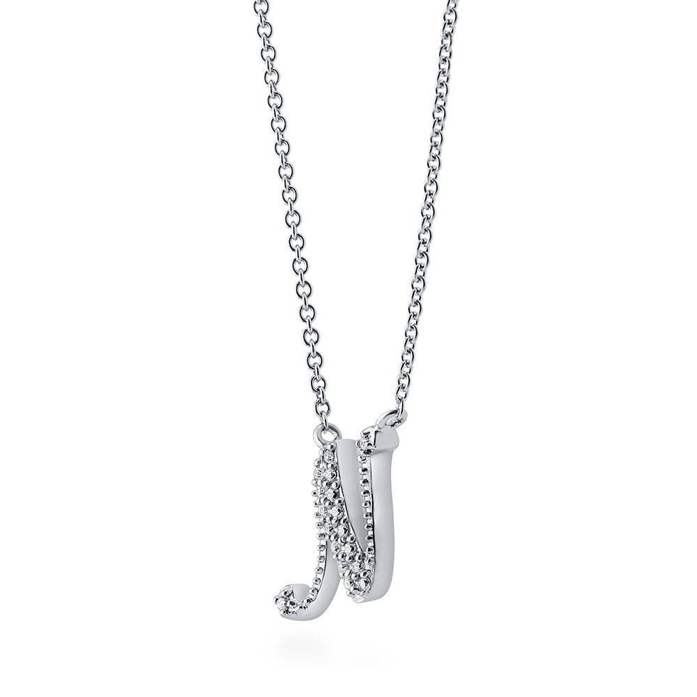 Front view of Initial Letter CZ Necklace in Sterling Silver, N