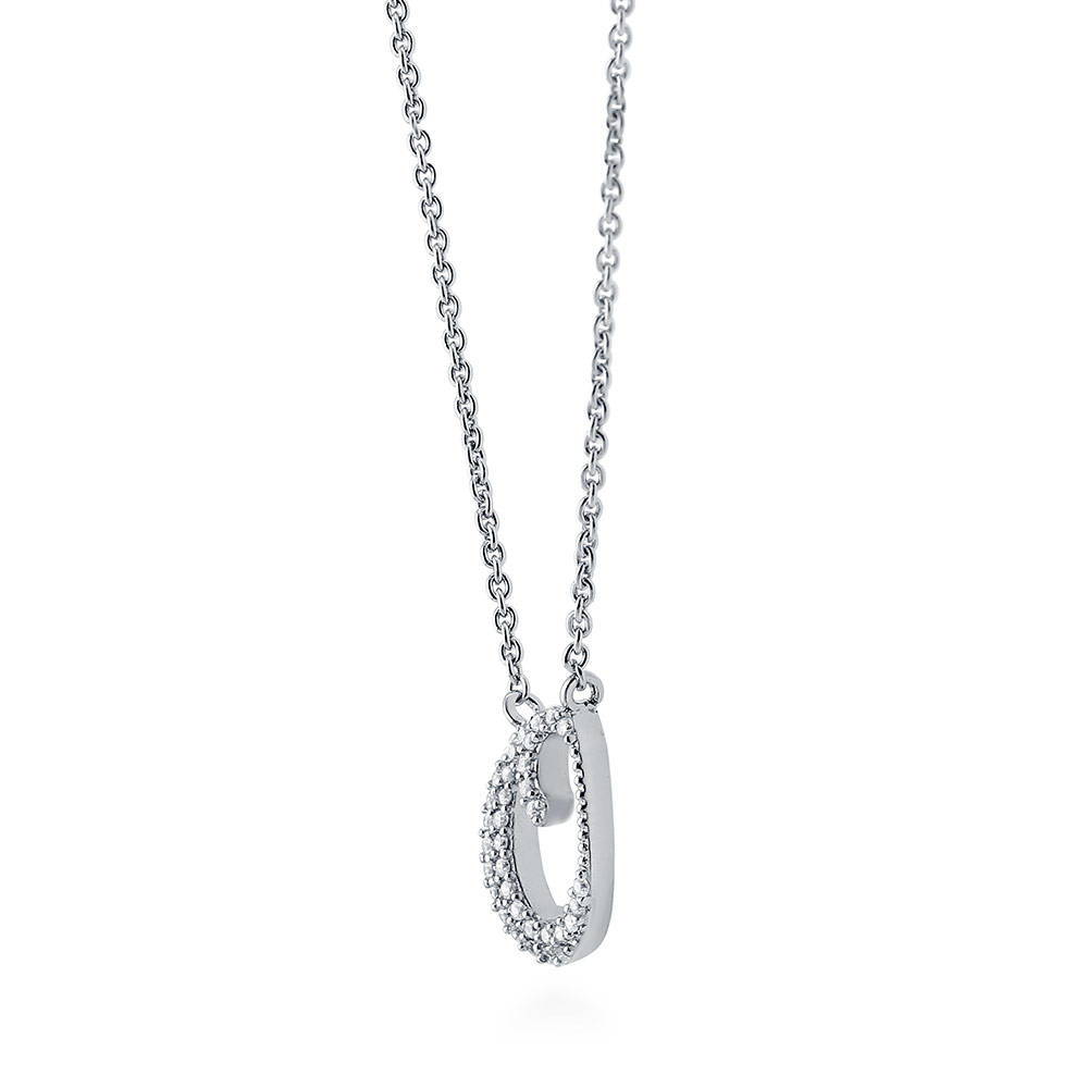 Front view of Initial Letter CZ Necklace in Sterling Silver, O