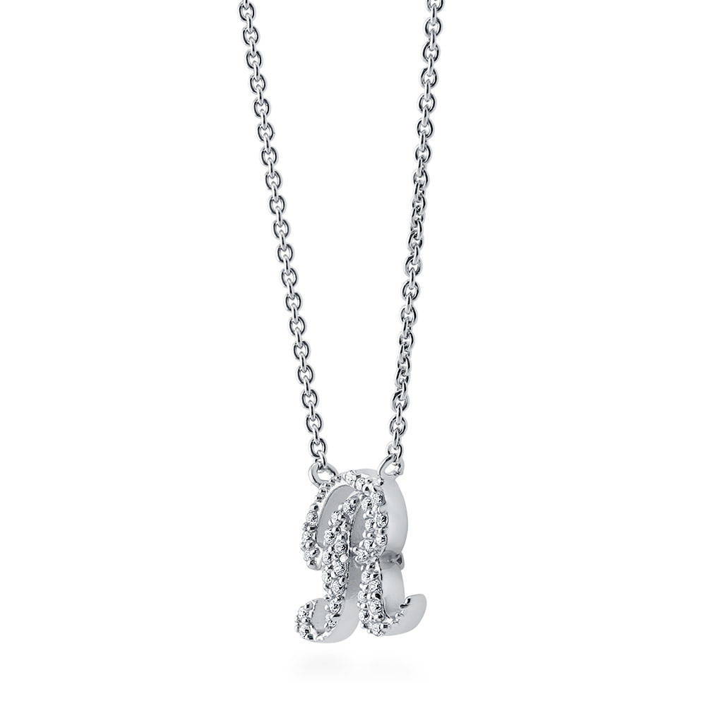 Front view of Initial Letter CZ Necklace in Sterling Silver, R