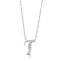 Front view of Initial Letter CZ Necklace in Sterling Silver, T