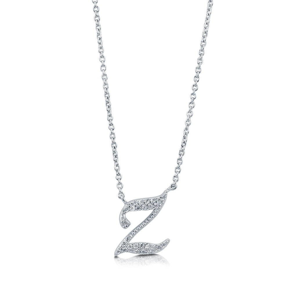 Front view of Initial Letter CZ Necklace in Sterling Silver, Z