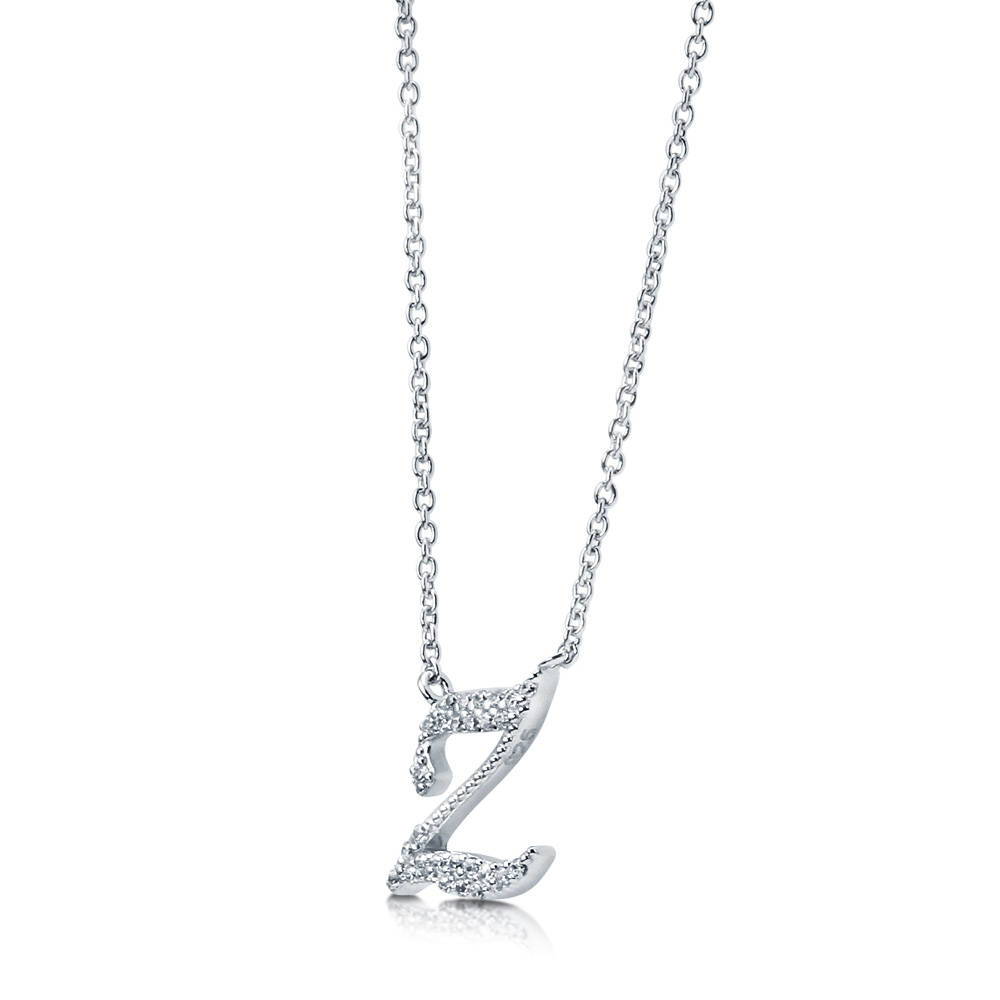 Angle view of Initial Letter CZ Necklace in Sterling Silver, Z