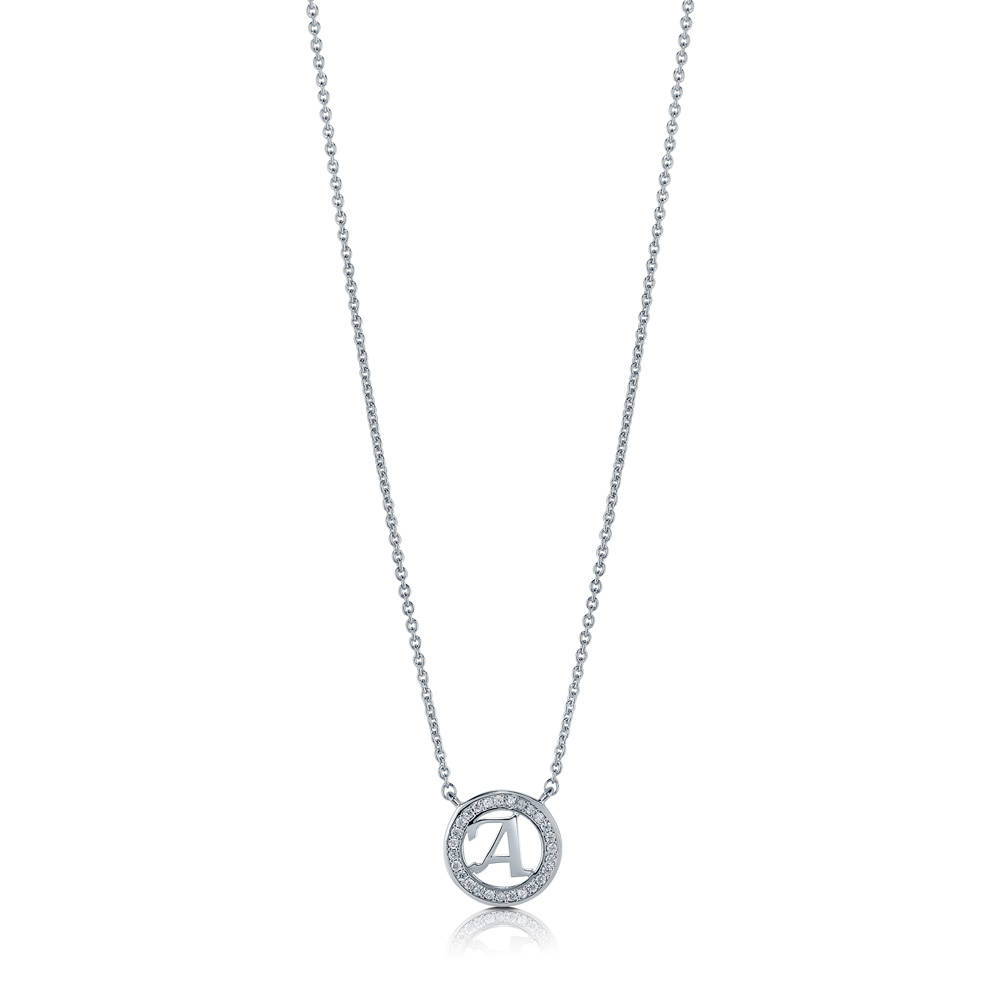 Front view of Initial Letter CZ Necklace in Sterling Silver, A