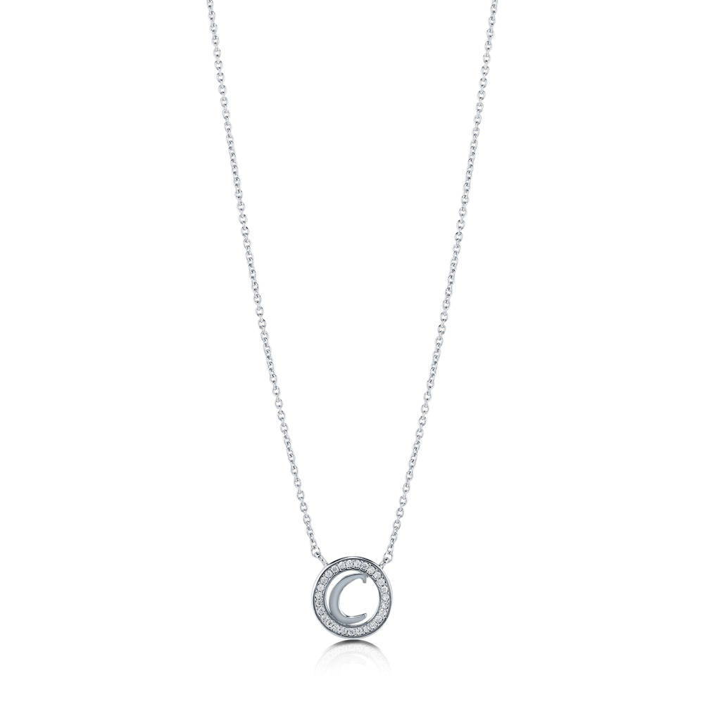 Front view of Initial Letter CZ Necklace in Sterling Silver, C