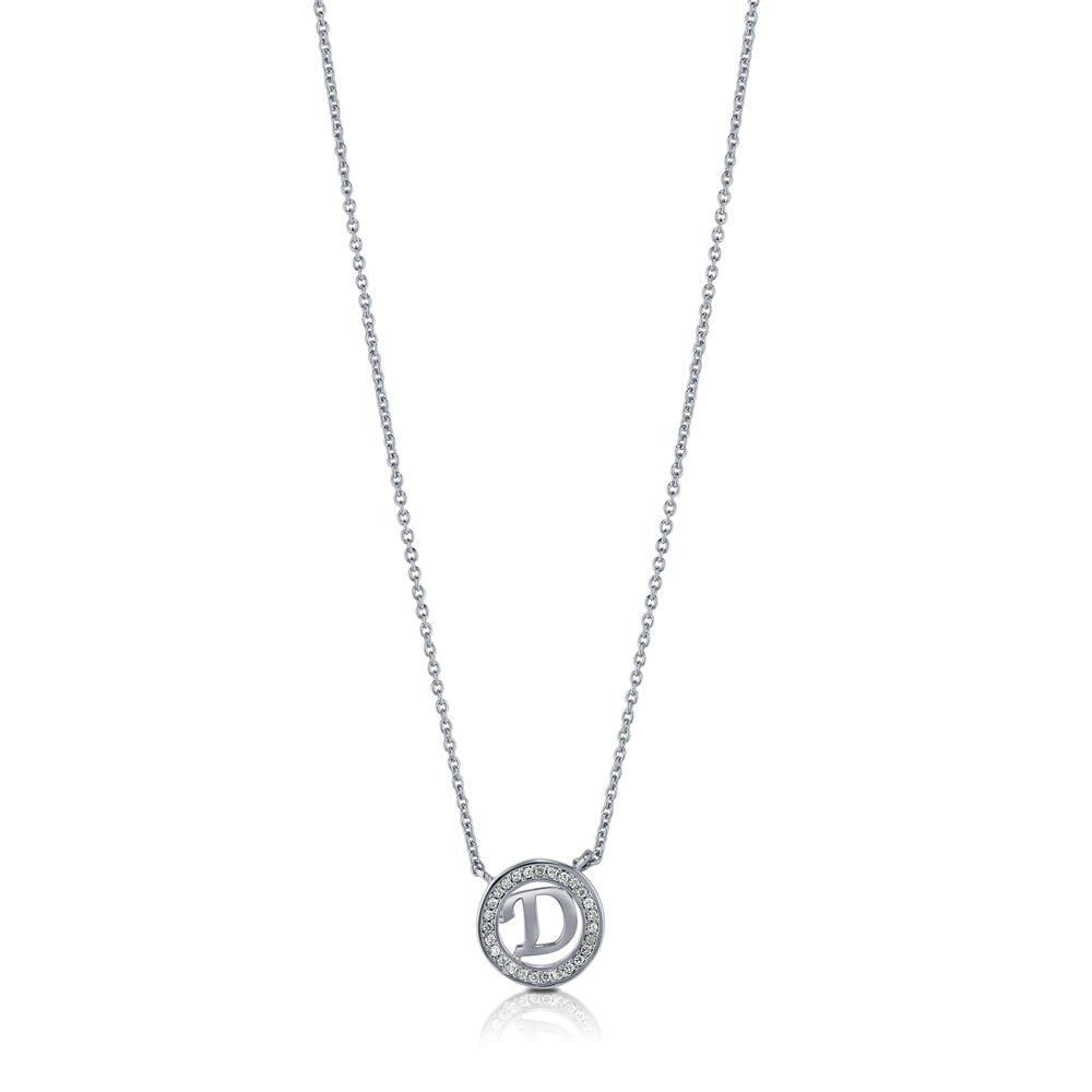 Front view of Initial Letter CZ Necklace in Sterling Silver, D