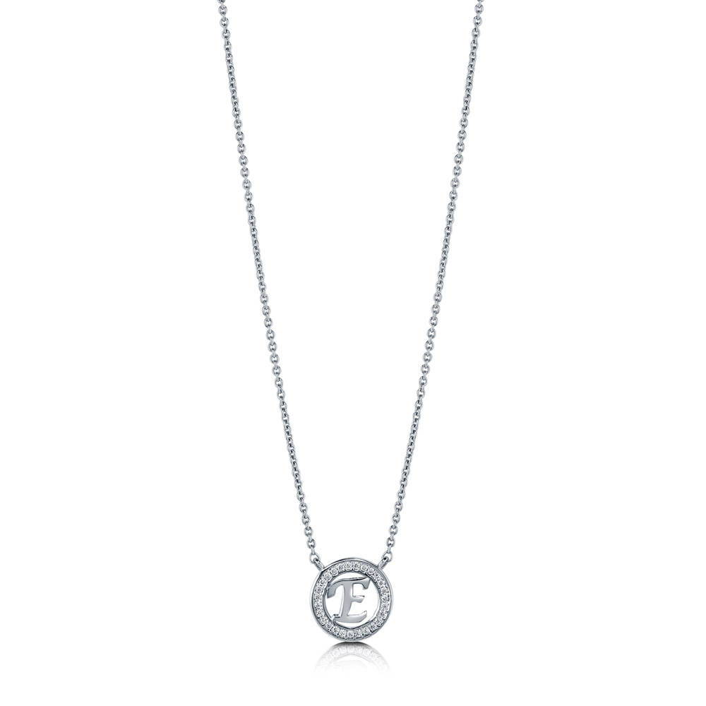 Front view of Initial Letter CZ Necklace in Sterling Silver, E