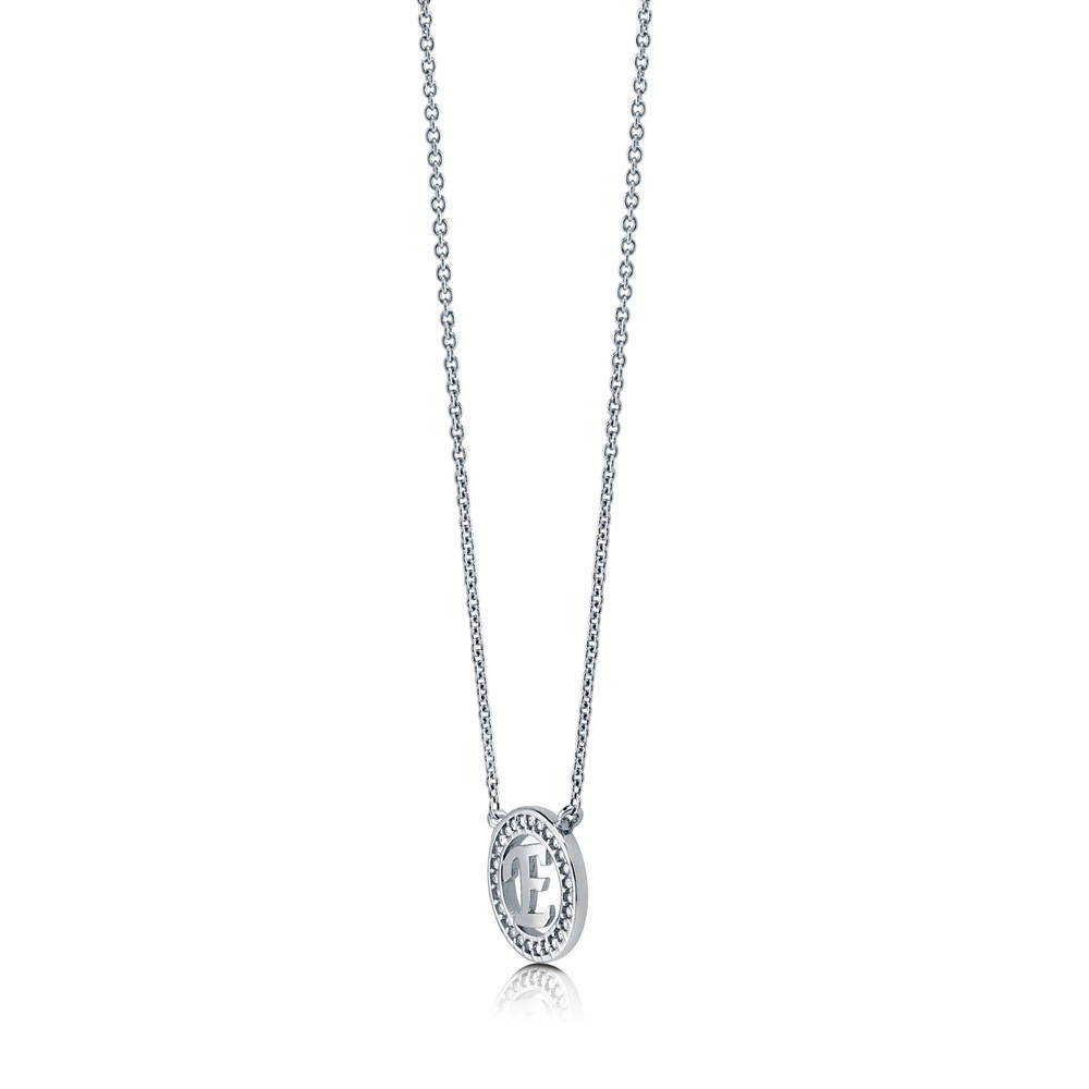 Angle view of Initial Letter CZ Necklace in Sterling Silver, E