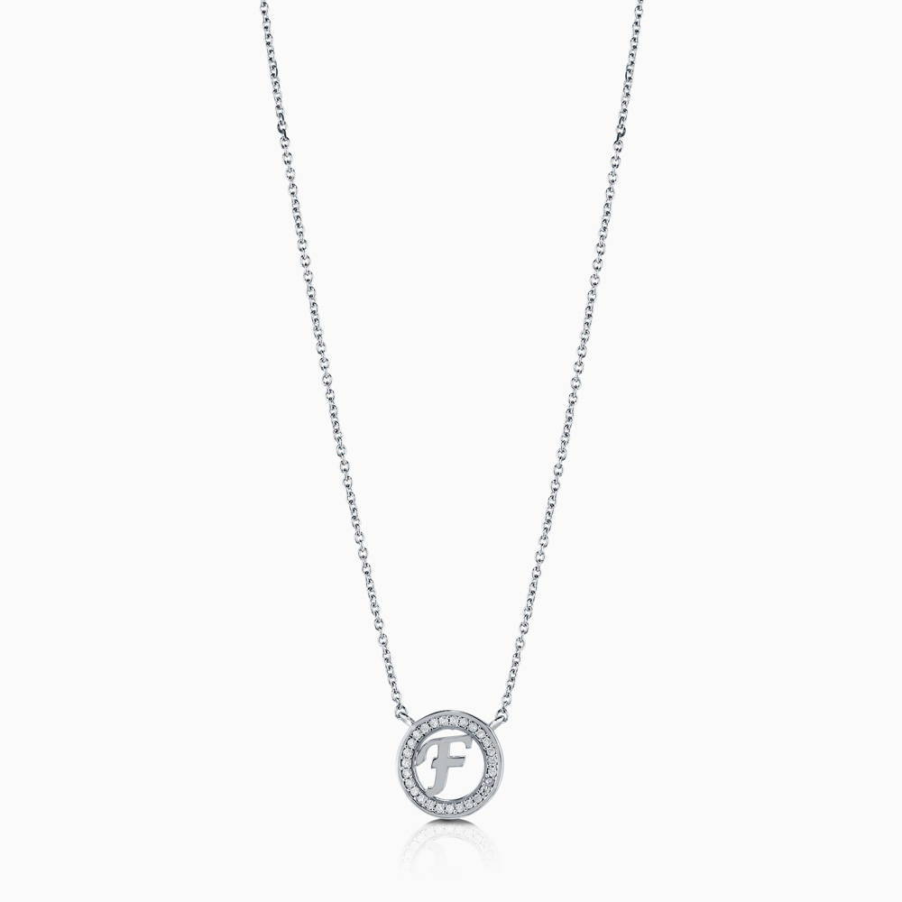 Front view of Initial Letter CZ Necklace in Sterling Silver, F