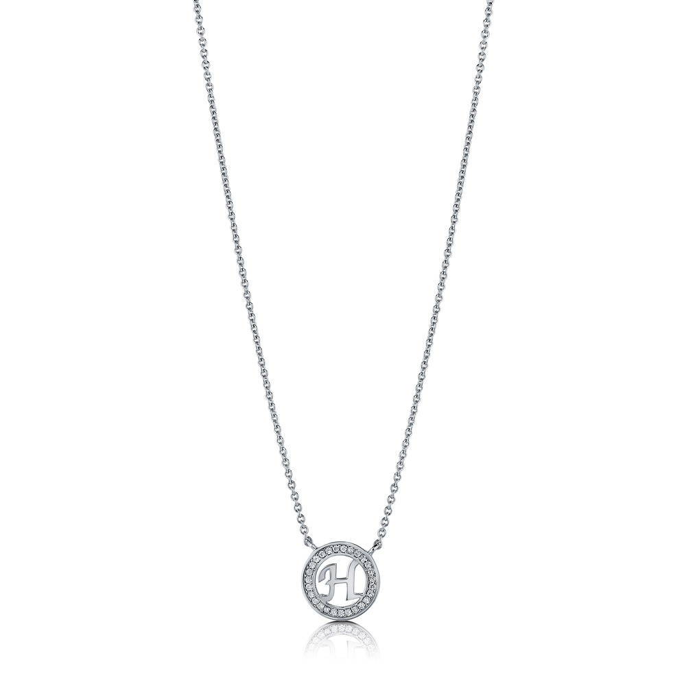 Front view of Initial Letter CZ Necklace in Sterling Silver, H