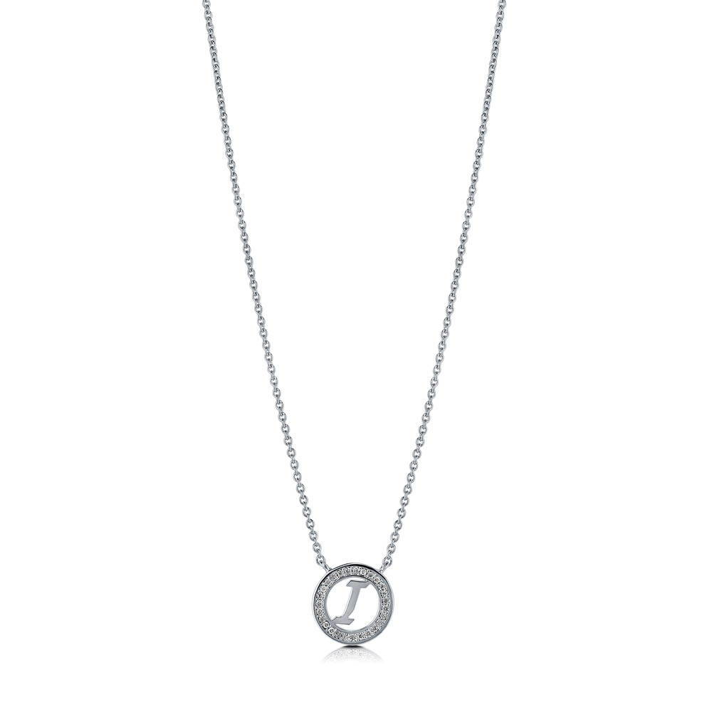 Front view of Initial Letter CZ Necklace in Sterling Silver, I