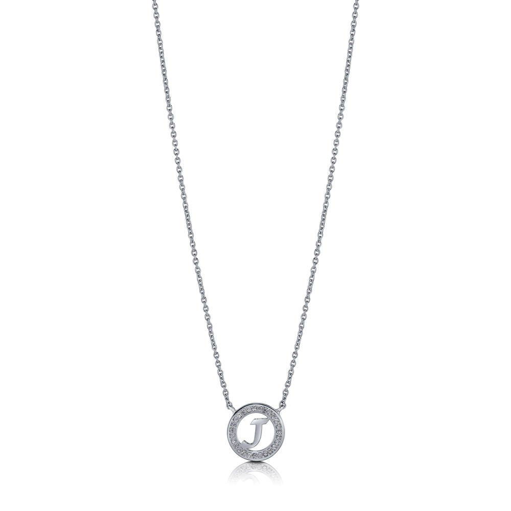 Front view of Initial Letter CZ Necklace in Sterling Silver, J