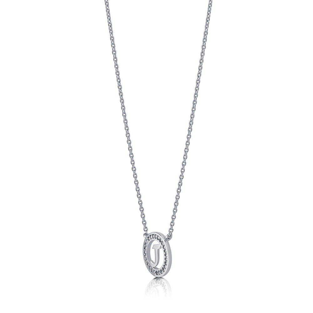 Angle view of Initial Letter CZ Necklace in Sterling Silver, J