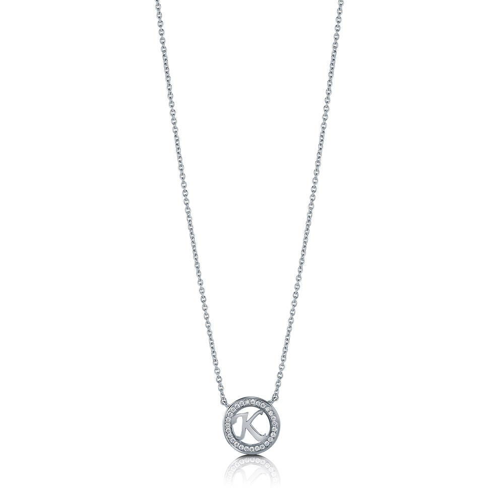 Front view of Initial Letter CZ Necklace in Sterling Silver, K