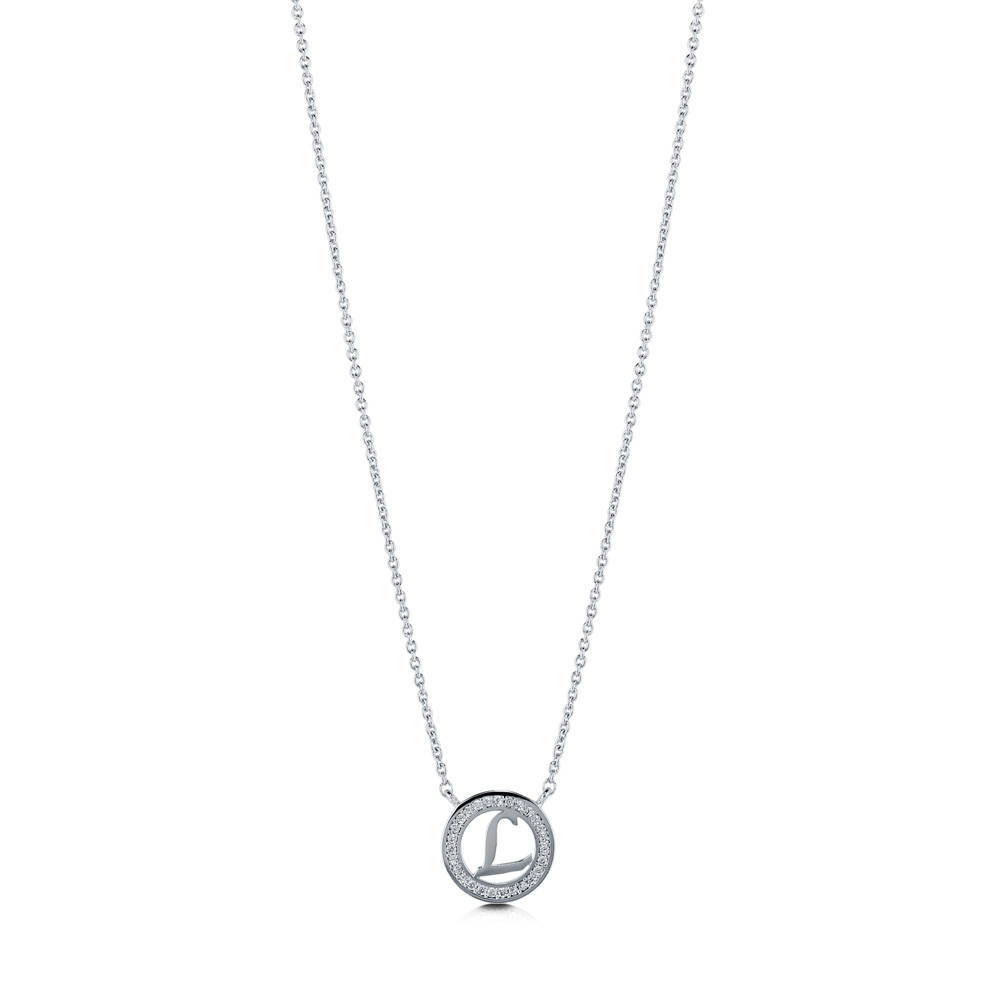 Front view of Initial Letter CZ Necklace in Sterling Silver, L