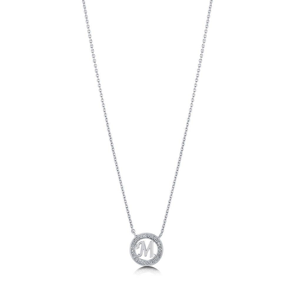 Front view of Initial Letter CZ Necklace in Sterling Silver, M